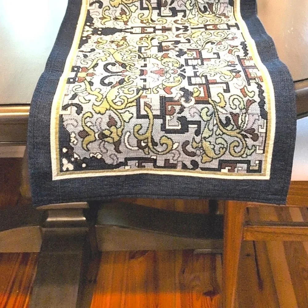Rennie & Rose Collection Asian Ornament Woven Tapestry Table Runner Made In USA